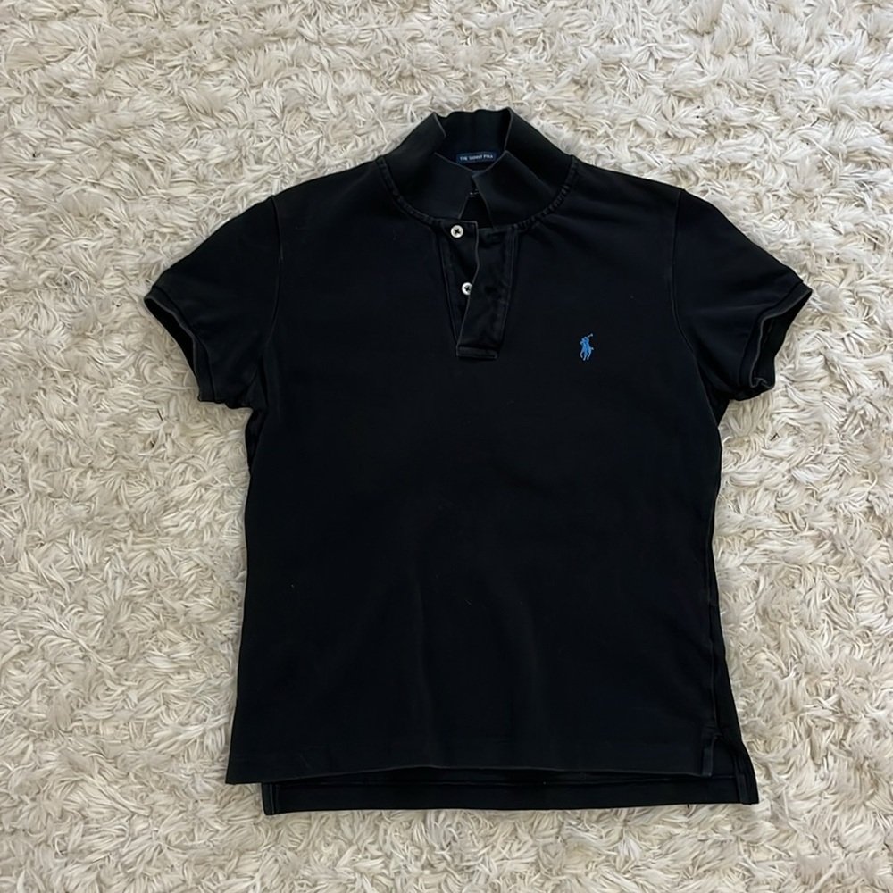 Ralph Lauren skinny polo washed black pique finish, size L